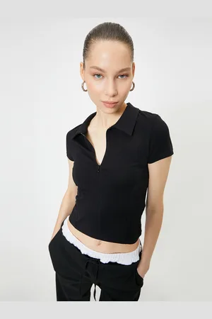Koton Women Solid Polo Collar Slim Fit Cotton T-shirt