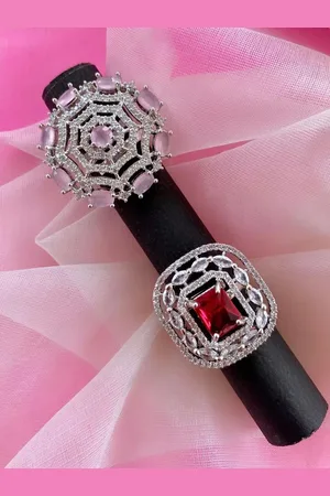 ATIBELLE Women Set Of 2 Silver Plated CZ Studded Rings