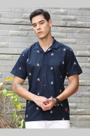 Provogue Slim Fit Cuban Collar Printed Cotton Casual Shirt