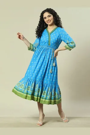 Rangriti Women Ethnic Motifs Print A-Line Midi Dress
