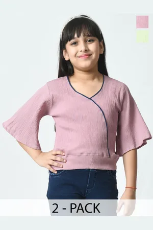 BAESD Girls Pack of 2 V-Neck Flared Sleeve Crepe Regular Top
