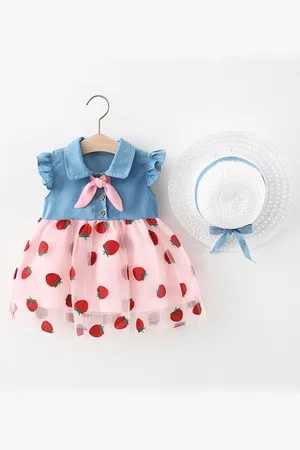 Bold N Elegant Girls Polka Dot Printed Net A-Line Dress With Hat