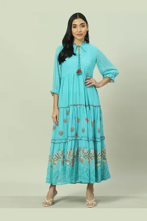 Rangriti Women Floral Print Tie-Up Neck Maxi Dress