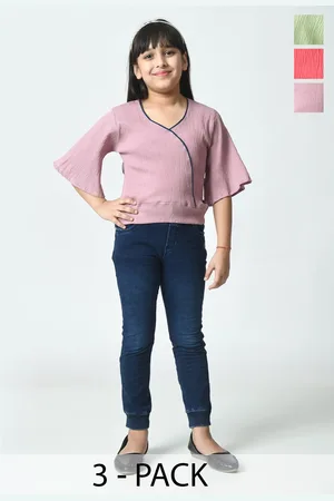 BAESD Pack Of 3 Girls Flared Sleeve V-neck Crepe Top
