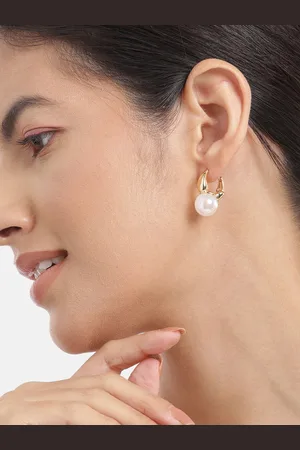 Carlton London Women Gold-Plated Pearl Hoop Earrings