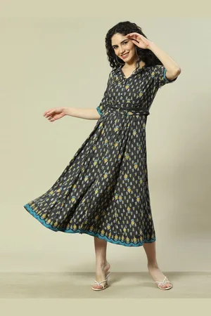 Rangriti Women Ethnic Motifs Printed Shirt Collar Maxi Top