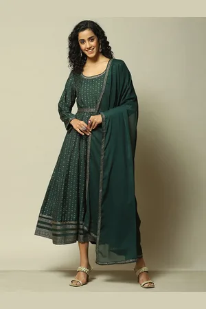 Rangriti Round Neck Long Sleeves Ethnic Motifs Print Maxi Dress