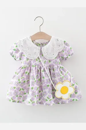Bold N Elegant Girls Floral Printed Crepe Fit & Flare Dress With Bag