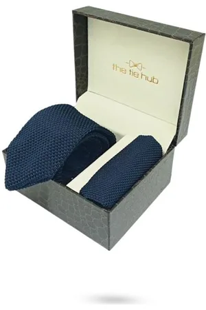 The Tie Hub Men Knitted Necktie & Pocket Square Accessory Gift Set