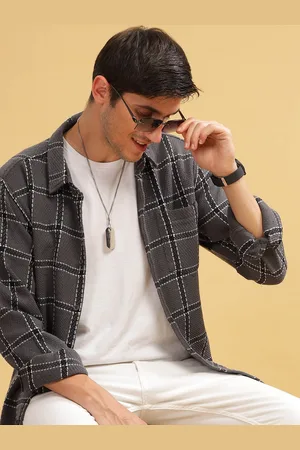 HERE&NOW Slim Fit Tartan Checked Spread Collar Long Sleeves Casual Shirt
