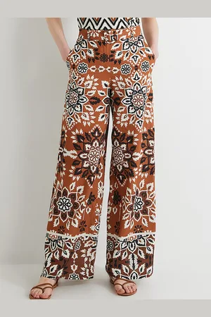 Koton Women Floral Printed Mid-Rise Cotton Plain Trousers