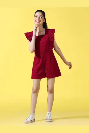 Cherry & Jerry Girls Self Design Ruffles Cotton Playsuit
