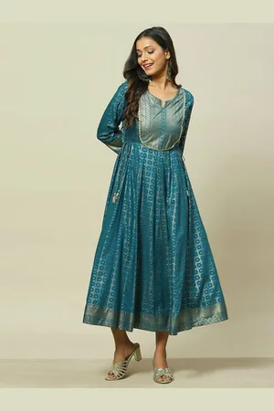 Rangriti Notched Neck Ethnic Motifs Print A-Line Maxi Dress