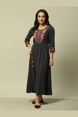 Rangriti Round Neck Ethnic Print Maxi Dress