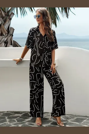 Mast & Harbour Abstract Printed Shirt With Trousers Co-Ords