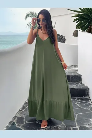 all about you V-Neck Shoulder Straps Flared Maxi Dress
