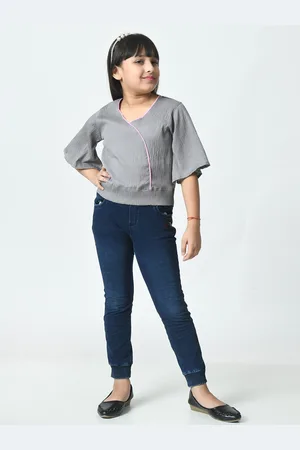 BAESD Girls V-Neck Flared Sleeve Crepe Regular Top