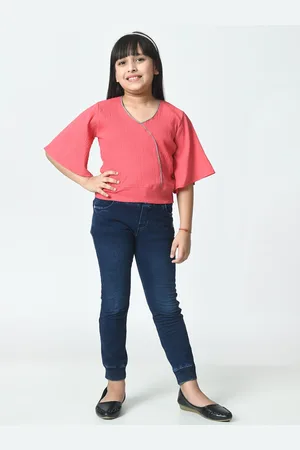 BAESD Girls V-Neck Flared Sleeve Crepe Regular Top
