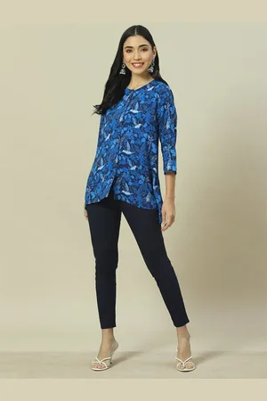 Rangriti Women High-Low Cotton Abstract Printed Top