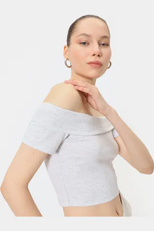 Koton Women Off-Shoulder Bardot Crop Top