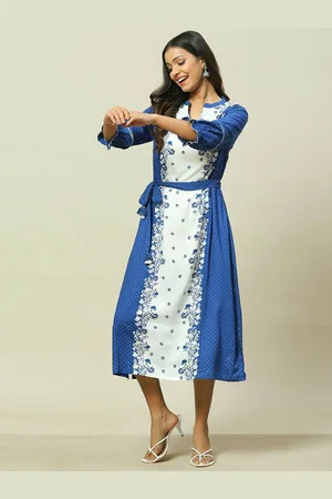 Rangriti Women Floral Print A-Line Midi Dress
