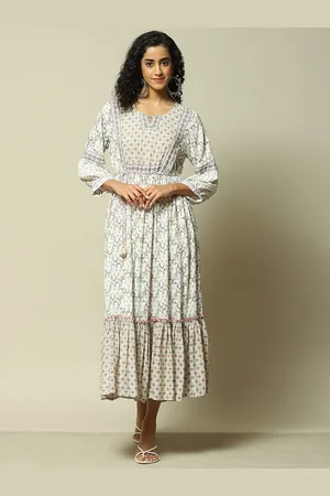 Rangriti Ethnic Motifs Printed Keyhole Neck Fit and Flare Midi Dress