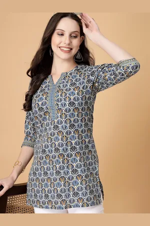 God Bless Women Printed Round Notched Neck Kurti