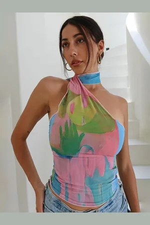 LULU & SKY Women Abstract Print Halter Neck Top