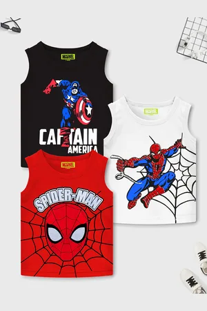 YK Infant Boys Pack Of 3 Spiderman & Captain America Print Sleeveless T-shirt