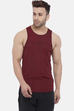 CHKOKKO Men Burgundy Printed Round Neck Gym T -Shirt