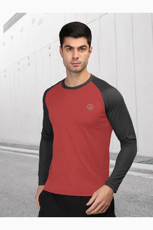 CHKOKKO Men Maroon Colourblocked Round Neck Gym T -Shirt