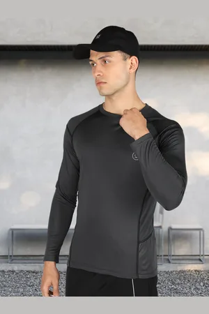 CHKOKKO Men Grey Solid Round Neck Gym T -Shirt