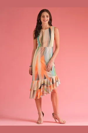 Globus Women Ruffle Asymmetric Hem Sheath Midi Dress