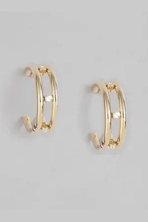 Tommy Hilfiger Gold Plated Stainless Steel Circular Half Hoop Earrings
