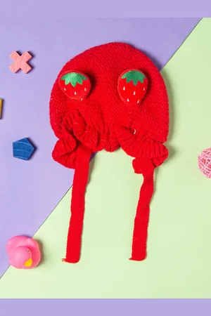 Baby Moo Girls Red & Green Wool Beanie