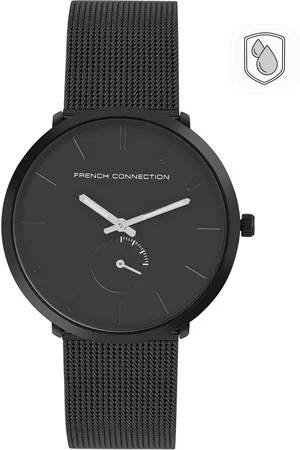 French Connection Men Black Dial & Black Stainless Steel Bracelet Style Straps Analogue Watch - FCB01BM