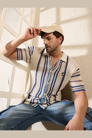 FUGAZEE Relaxed Striped Crochet Knitted Shirt