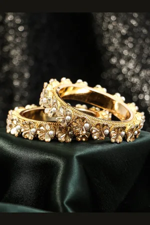 Adwitiya Collection Set Of 2 Gold-Plated Stone-Studded Bangles