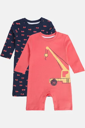 MINI KLUB Infant Boys Pack Of 2 Printed Cotton Rompers