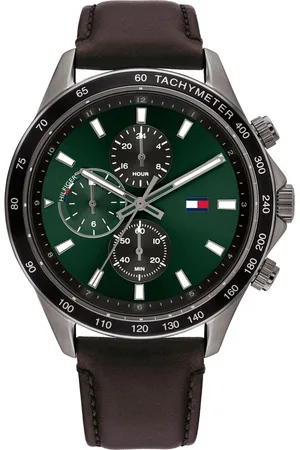 Tommy Hilfiger Men Green Dial & Brown Leather Straps Analogue Watch
