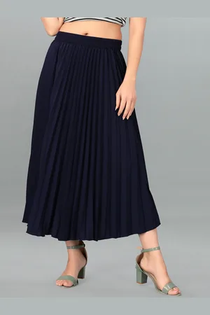 Femvy Pleated Maxi Curved Accordion Pleats flared Skirt