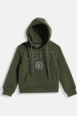 Ralph Lauren Boys Green Brand Logo Embossed Hooded Sweatshirt