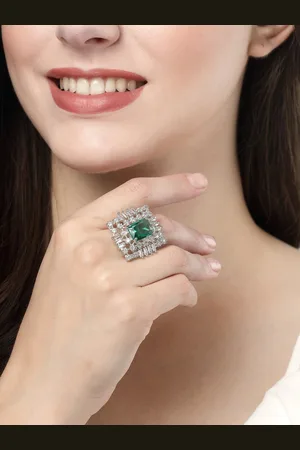 NVR Silver Plated Cubic Zirconia Studded Finger Ring