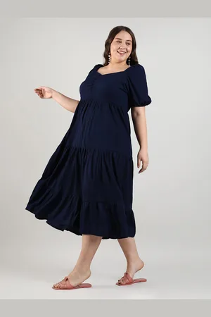 Instafab Women Puff Sleeve A-Line Midi Dress