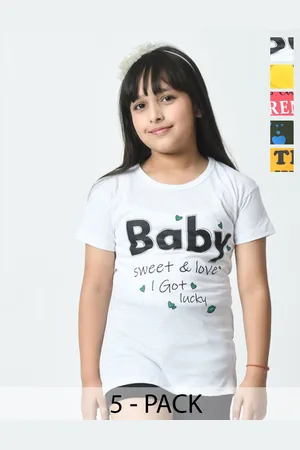BAESD Pack of 5 Girls Typography Printed Applique T-shirt