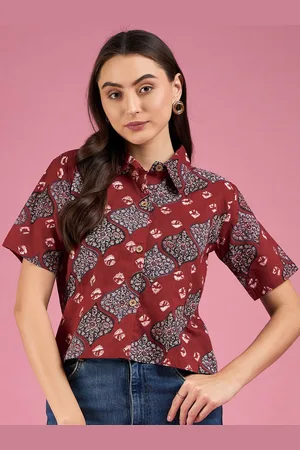 DressBerry Relaxed Maroon Ethnic Motifs Printed Spread Collar Pure Cotton Casual Shirt