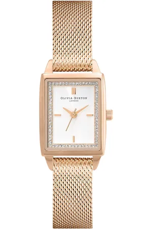 Olivia Burton Women Embellished Rectangle Bracelet Style Watch 24000015-White