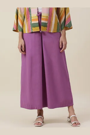 Fabindia Women Purple Cotton Comfort Trousers