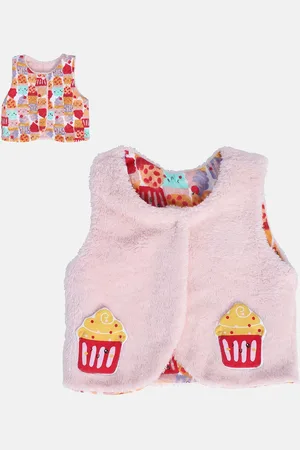 MINI KLUB Girls Graphic Printed Lightweight Crop Pure Cotton Open Front Jacket