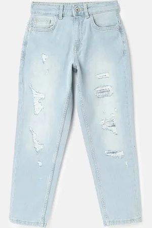 Benetton Girls Highly Distressed Heavy Fade Jeans